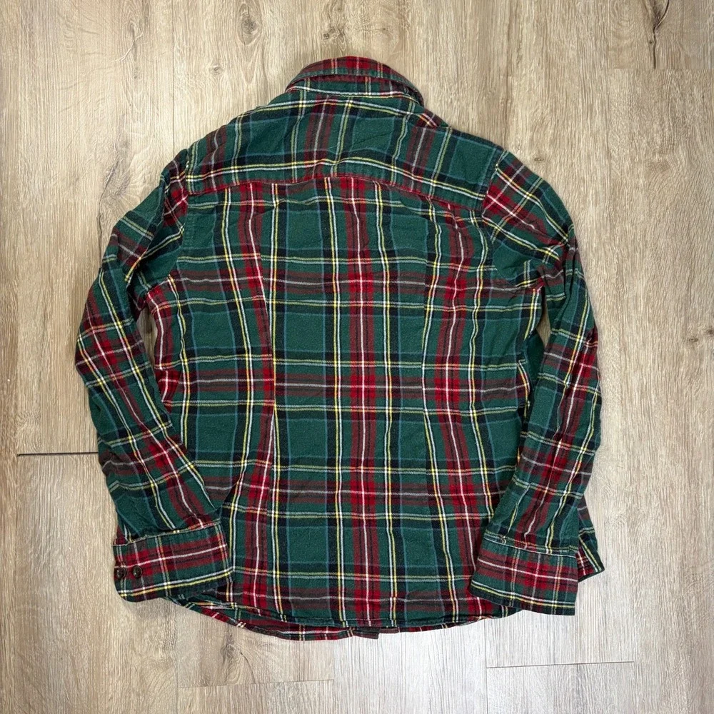 LL Bean Womens Scotch Plaid Flannel Medium Petite Fitted Red Green Cotton